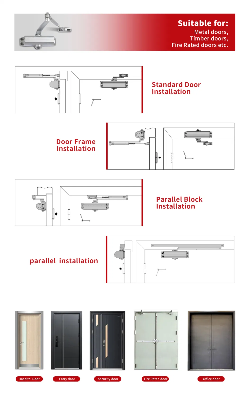 UL Fittings Security Hydraulic Spring Door Closer for 40-65kg Door