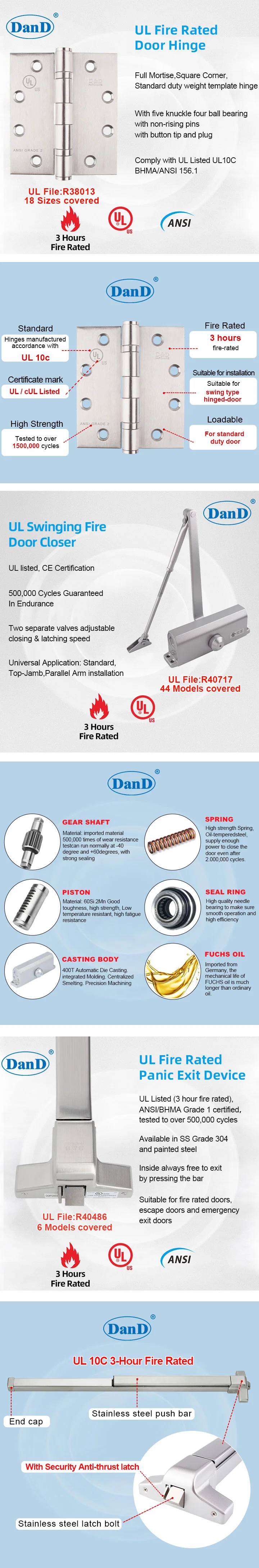 China Manufacturer UL Fire Rated Exterior Door Construction Hardware Accessory