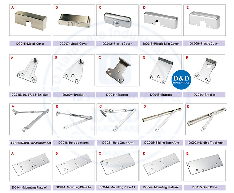 CE En1154 Adjustable Control Security Products Automatic Spring Sliding Hydraulic Swing Auto 180 Degree Aluminium Wood Commercial Fire Rated Double Door Closer