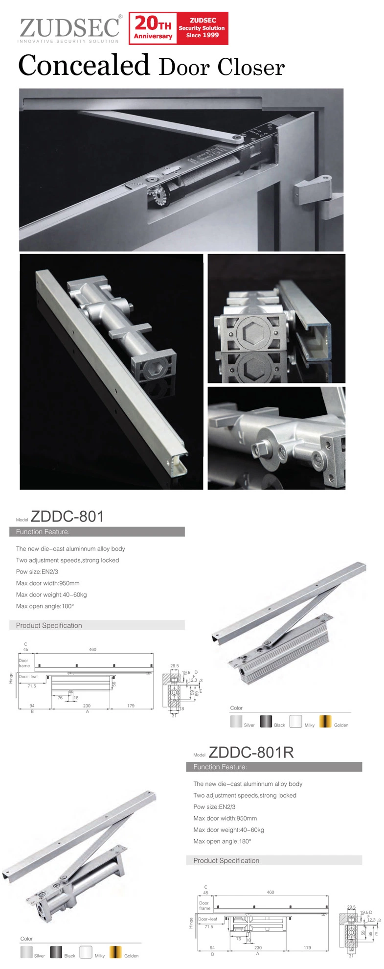 Aluminum Alloy Overhead Hydraulic Heavy Duty Concealed Door Closer